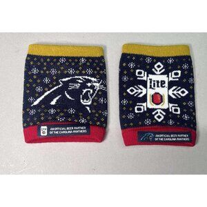 2 Miller Lite Christmas Ugly Sweater Beer Bottle Koozie Panthers Wrist Cuff Band